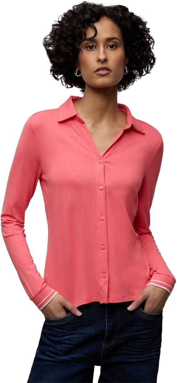 jersey blouse w.striped cuffs – Striking Coral 