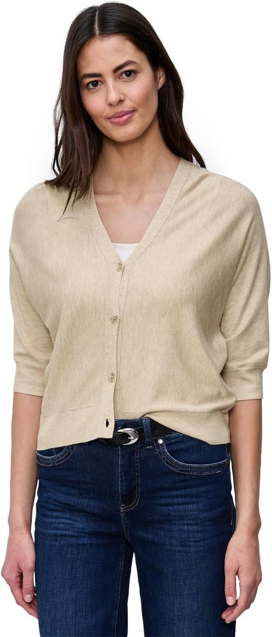 v-neck button up cardigan – Cotton Beige Melange 