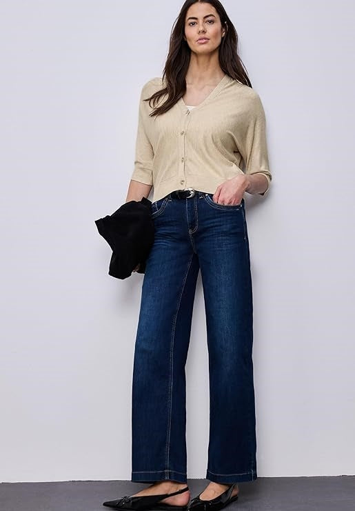 v-neck button up cardigan – Cotton Beige Melange 