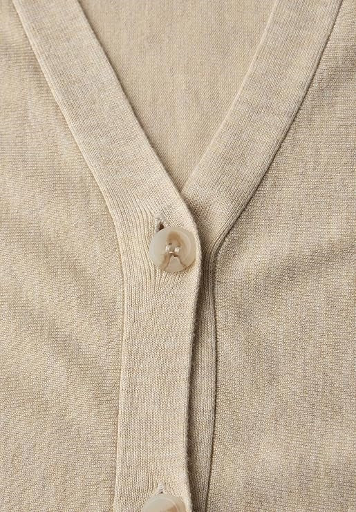 v-neck button up cardigan – Cotton Beige Melange 