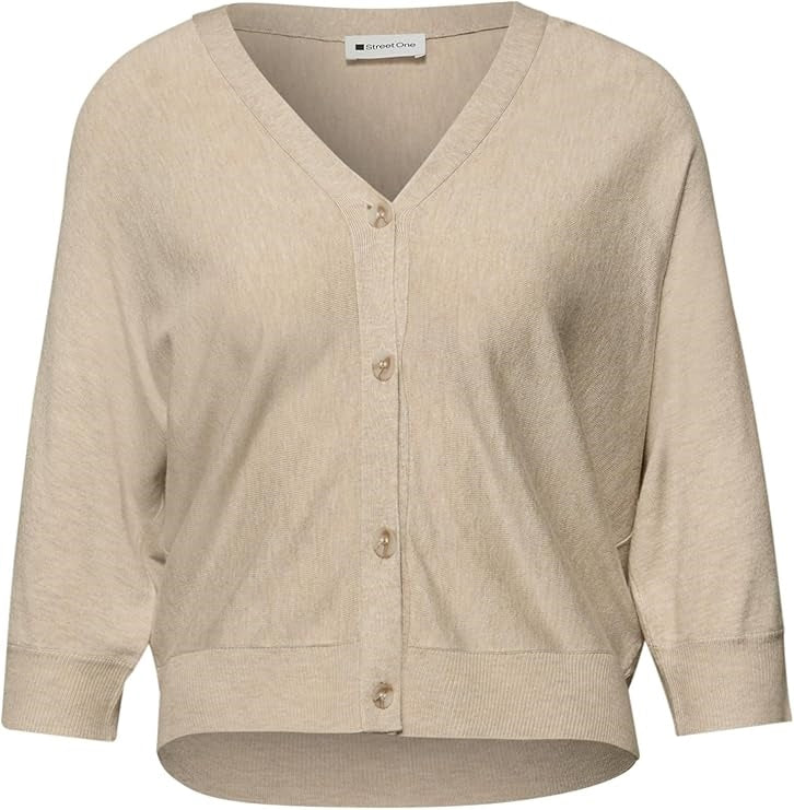 v-neck button up cardigan – Cotton Beige Melange 