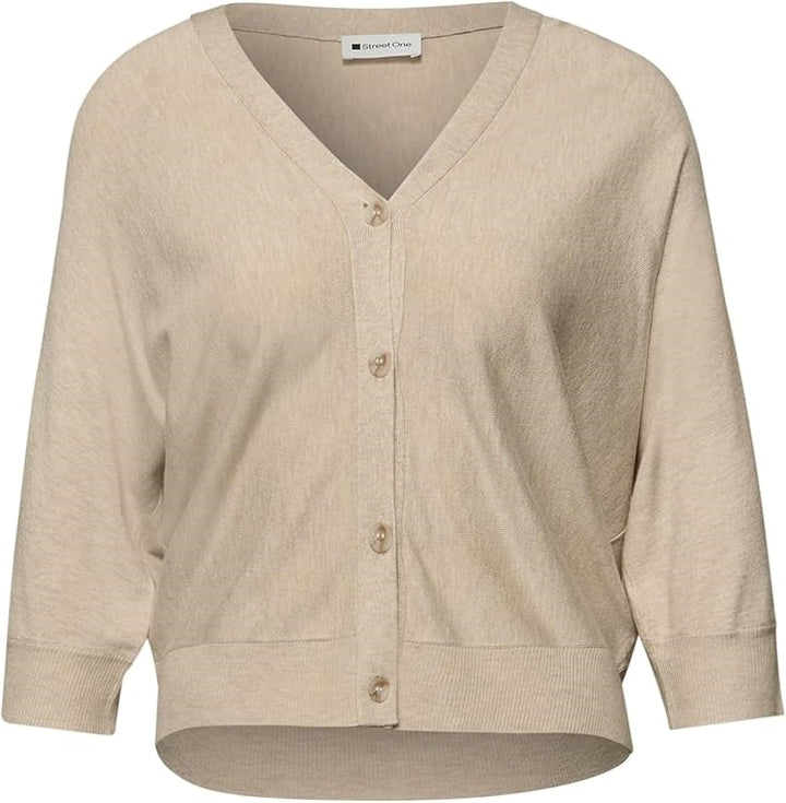 v-neck button up cardigan – Cotton Beige Melange 