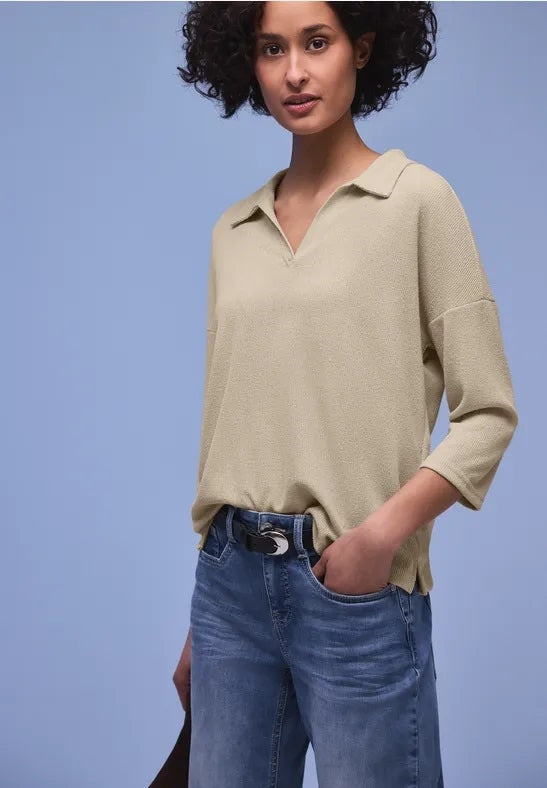 LTD QR knit look polo shirt – Cotton Beige 