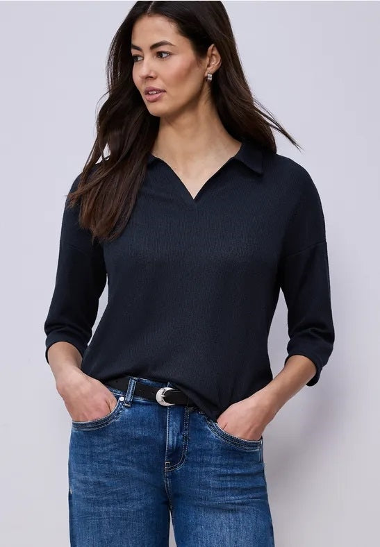 LTD QR knit look polo shirt – Shadowed Navy 