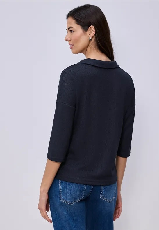 LTD QR knit look polo shirt – Shadowed Navy 