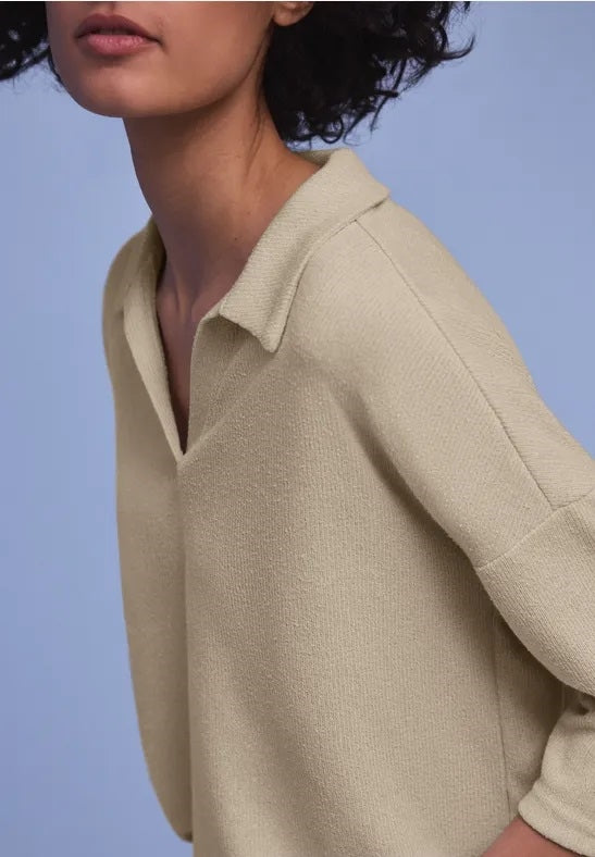 LTD QR knit look polo shirt – Cotton Beige 