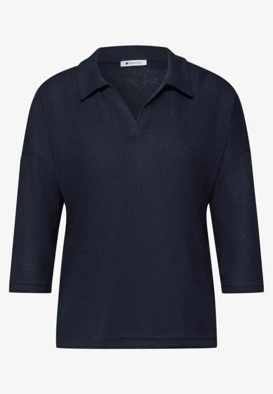 LTD QR knit look polo shirt – Shadowed Navy 