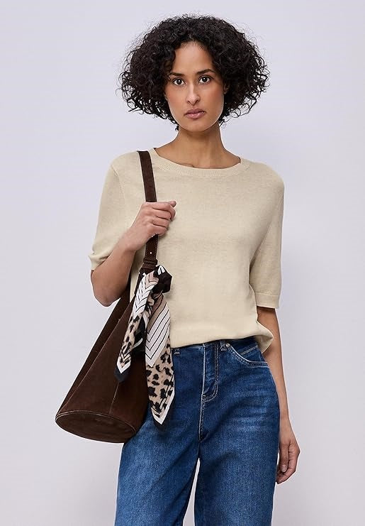 LTD_QR_short sleeve sweater – Smoke Beige Melange 
