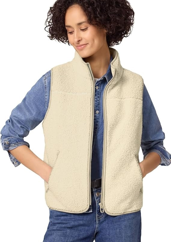 Short Teddy Vest w. Stand-Up C – Eggshell Ecru #farbe_eggshell-ecru