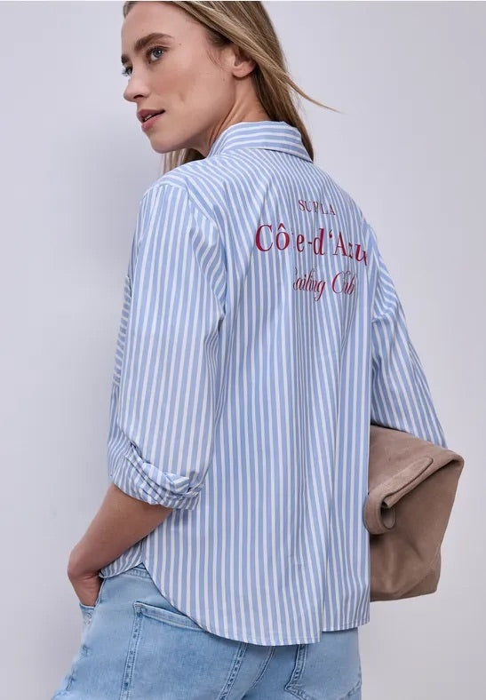 Striped shirtcollar blouse w b