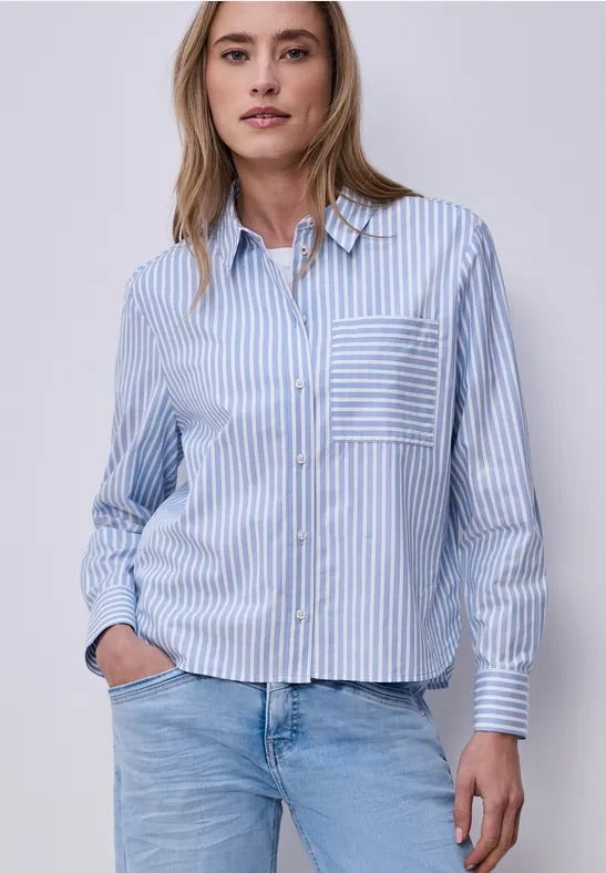 Striped shirtcollar blouse w b