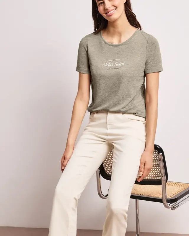 SOL_partprint shirt w.short sl – Timeless Beige 
