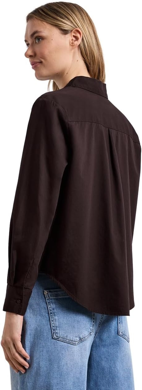 QR Cotton shirtcollar blouse w – Espresso Brown 
