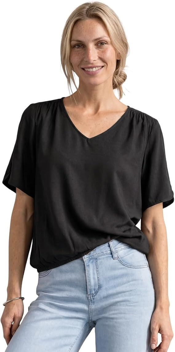 LTD QR V-neck Blouse w overlap – Black #farbe_black