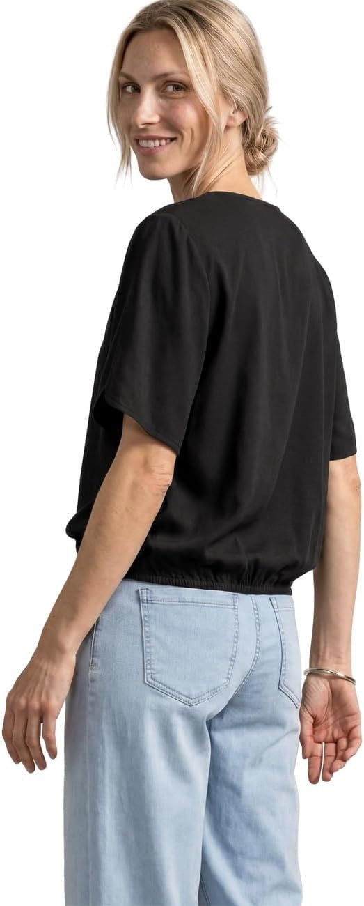 LTD QR V-neck Blouse w overlap – Black 
