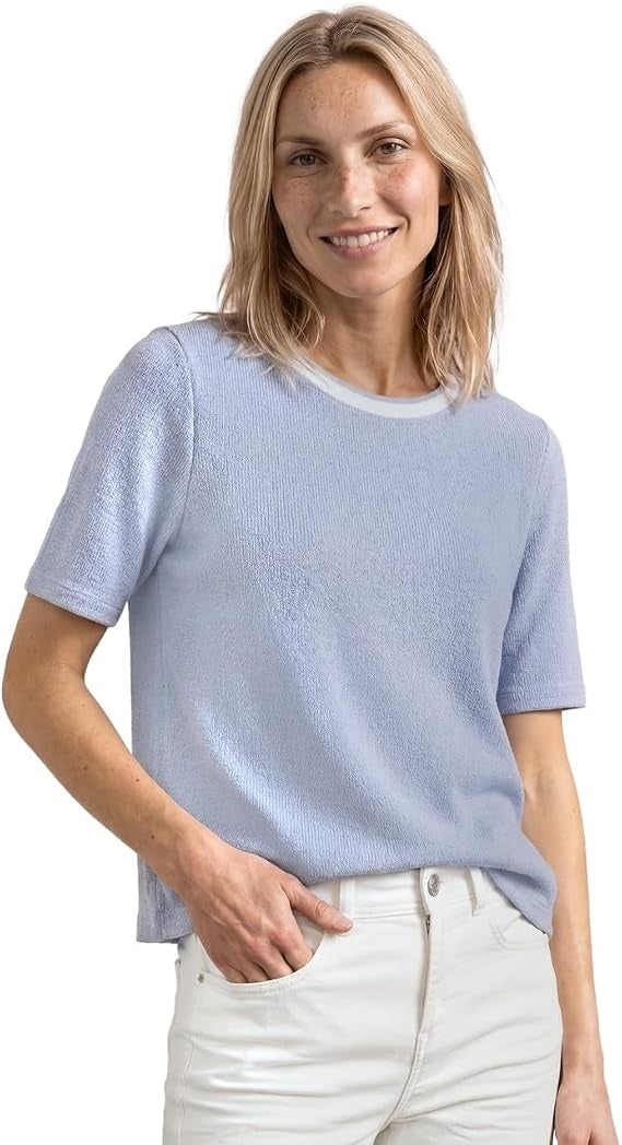 knit look shirt with rib colla – Whispery Blue 