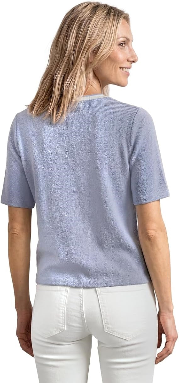 knit look shirt with rib colla – Whispery Blue 