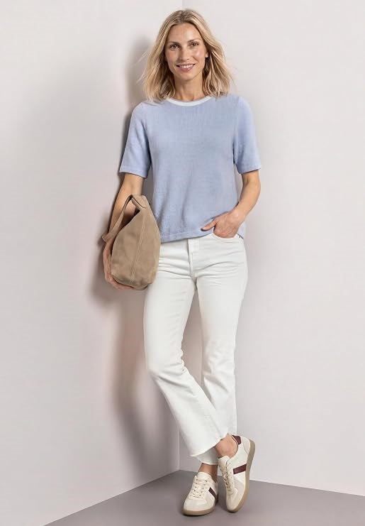 knit look shirt with rib colla – Whispery Blue 