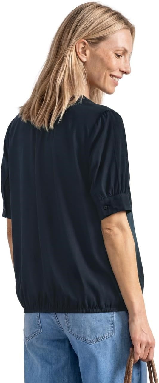LTD QR Splitneck blouse w gath – Darkest Blue 
