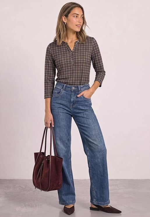 printed jersey shirt w.split n – Silk Brown 