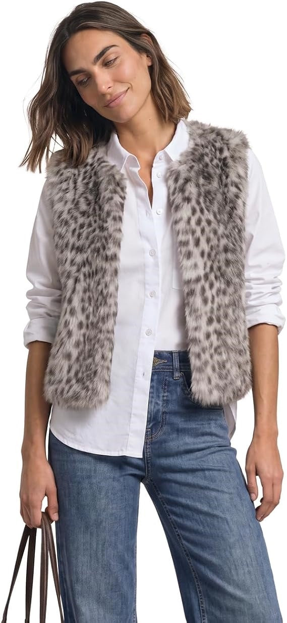 Fake Fur Vest w. AOP – Clay Sand 