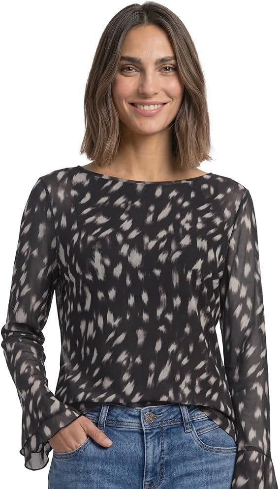printed mesh shirt w.volant sl