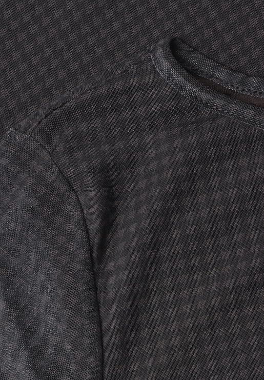printed mesh shirt w.volant sl – Black Coffee 