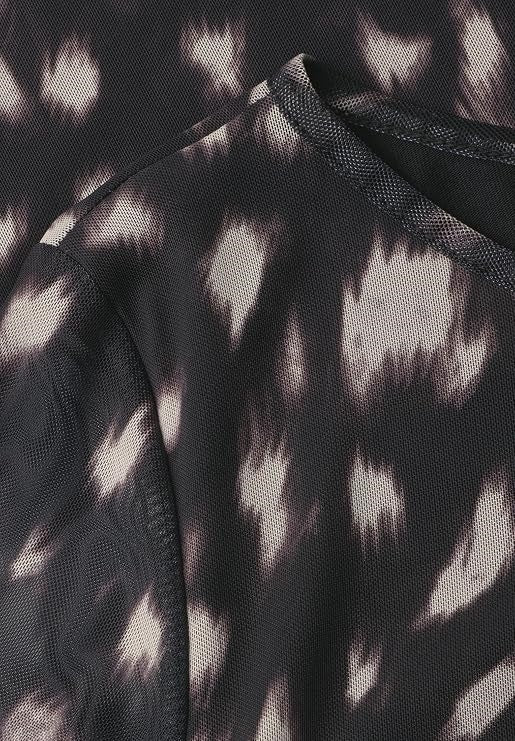 printed mesh shirt w.volant sl – Black 