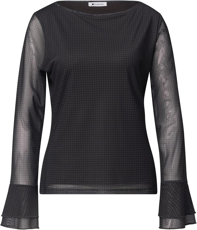 printed mesh shirt w.volant sl – Black Coffee 