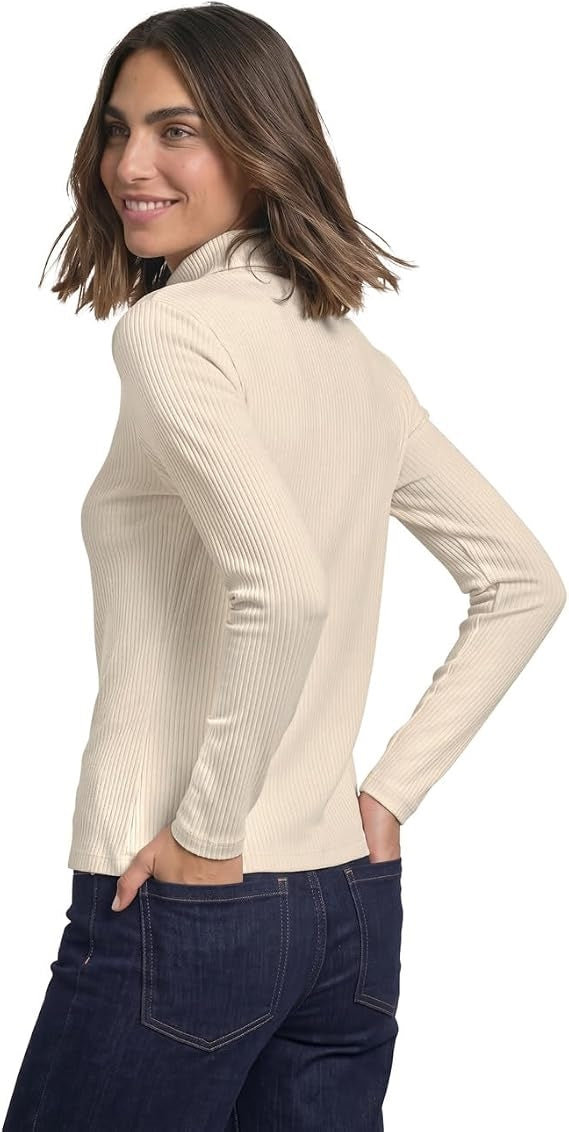 basic big rib roll neck shirt – Pure Beige 