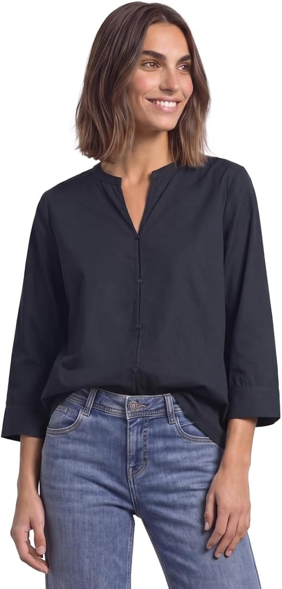 QR Splitneck blouse w button d – Indigo Night 