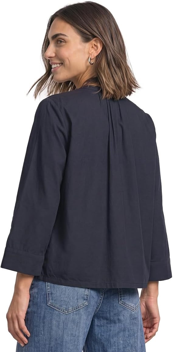 QR Splitneck blouse w button d – Indigo Night 