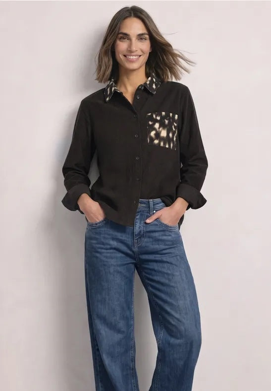 Corduroy blouse w printmix – Black Coffee 