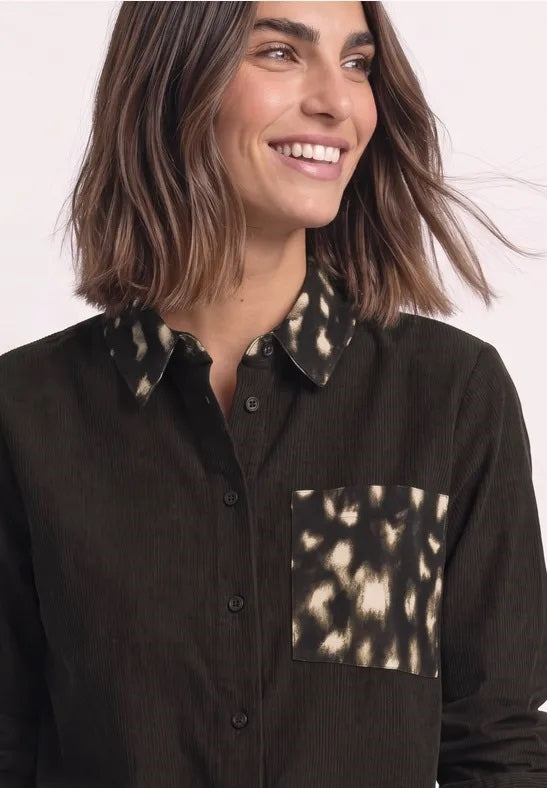 Corduroy blouse w printmix – Black Coffee 