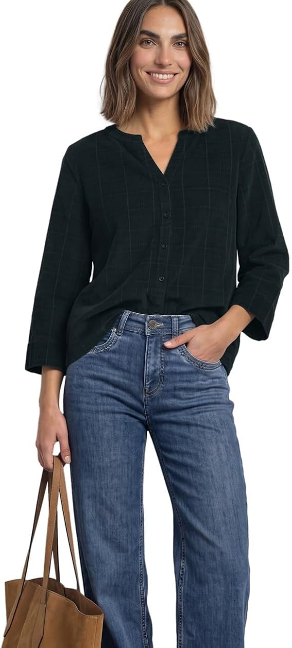 Corduroy splitneck blouse w em – Stormy Green 
