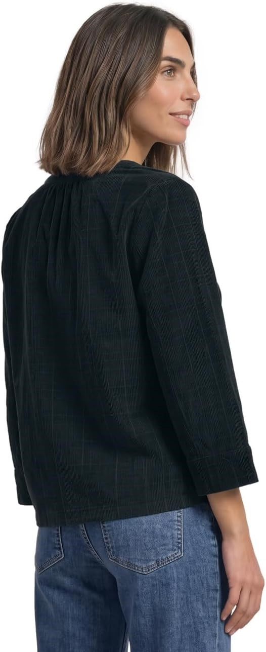 Corduroy splitneck blouse w em – Stormy Green 