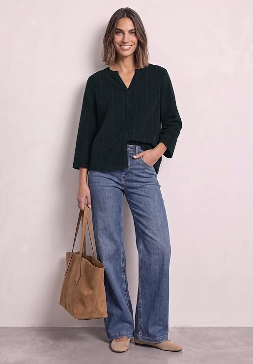 Corduroy splitneck blouse w em – Stormy Green 