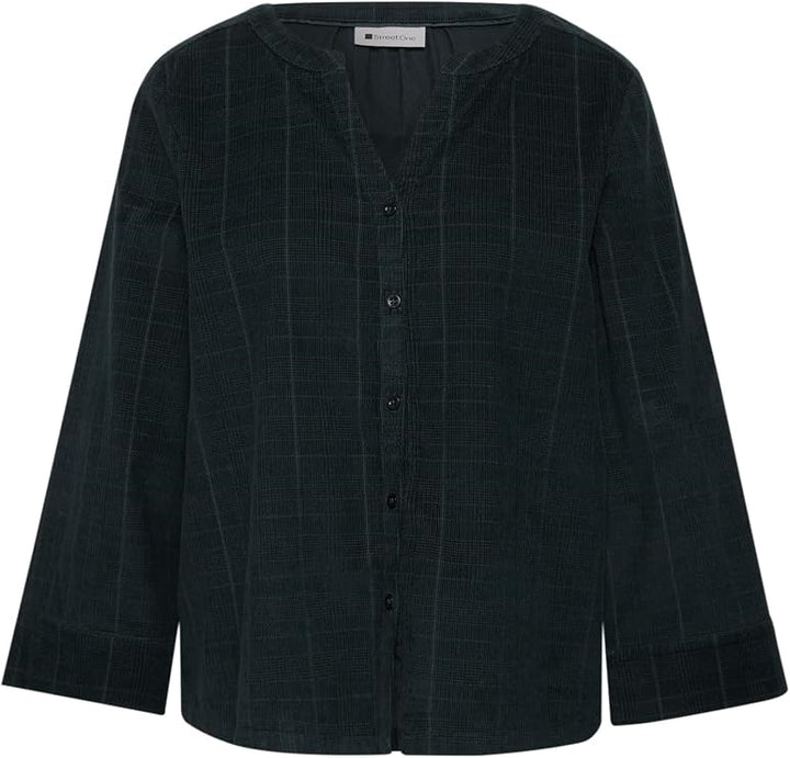 Corduroy splitneck blouse w em – Stormy Green 