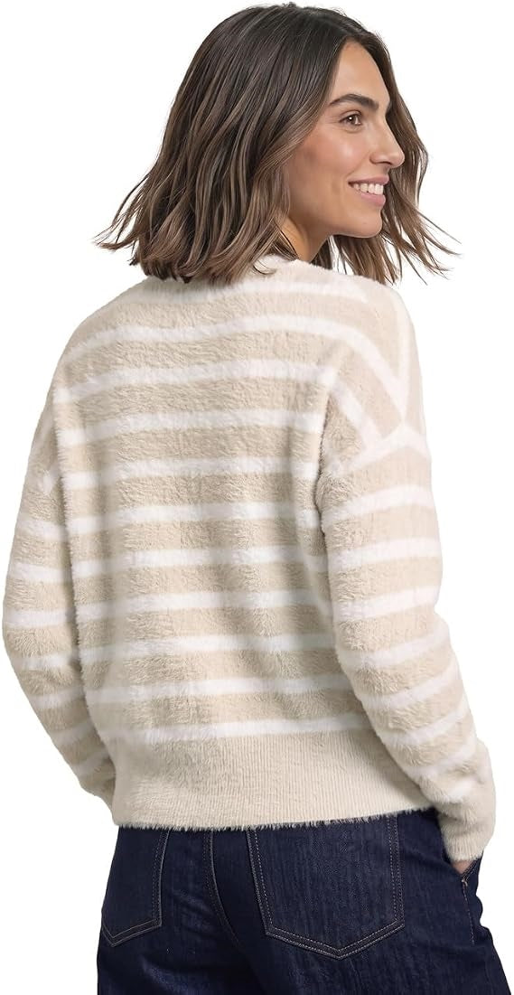 fluffy stripe sweater – Clay Sand 