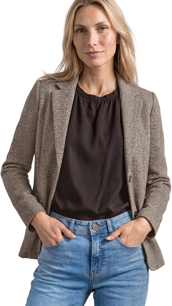 QR Dessin Basic Blazer – Saddle Brown 