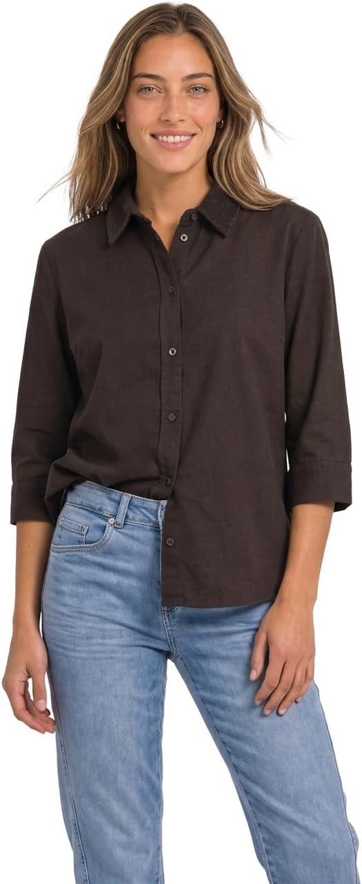 LTD QR Corduroy Mix shirtcolla – Black Coffee 