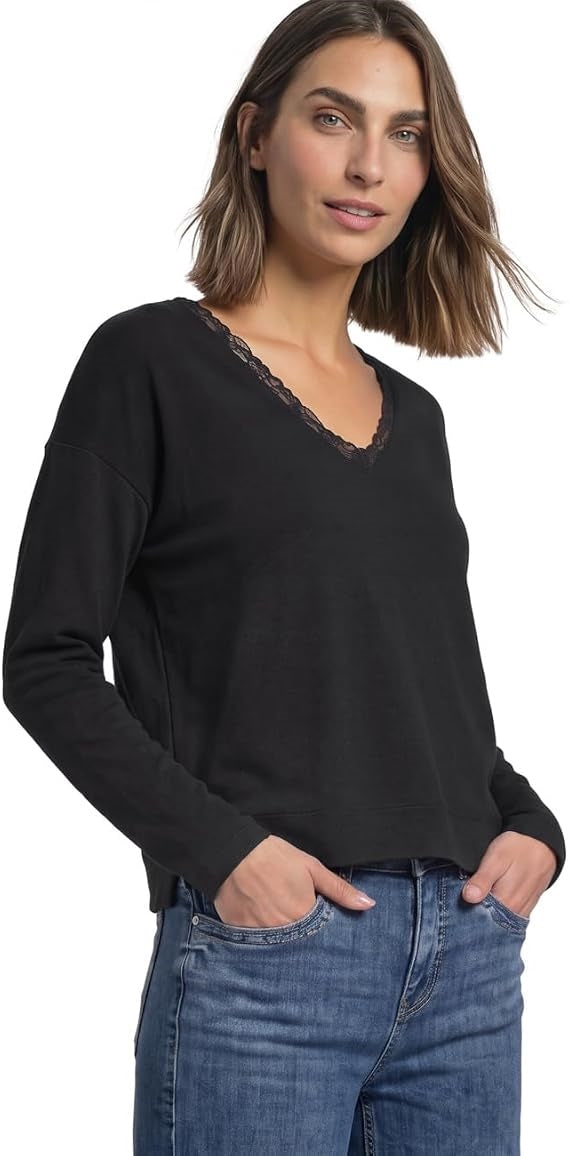 LTD QR soft shirt w.lace colla – Black 
