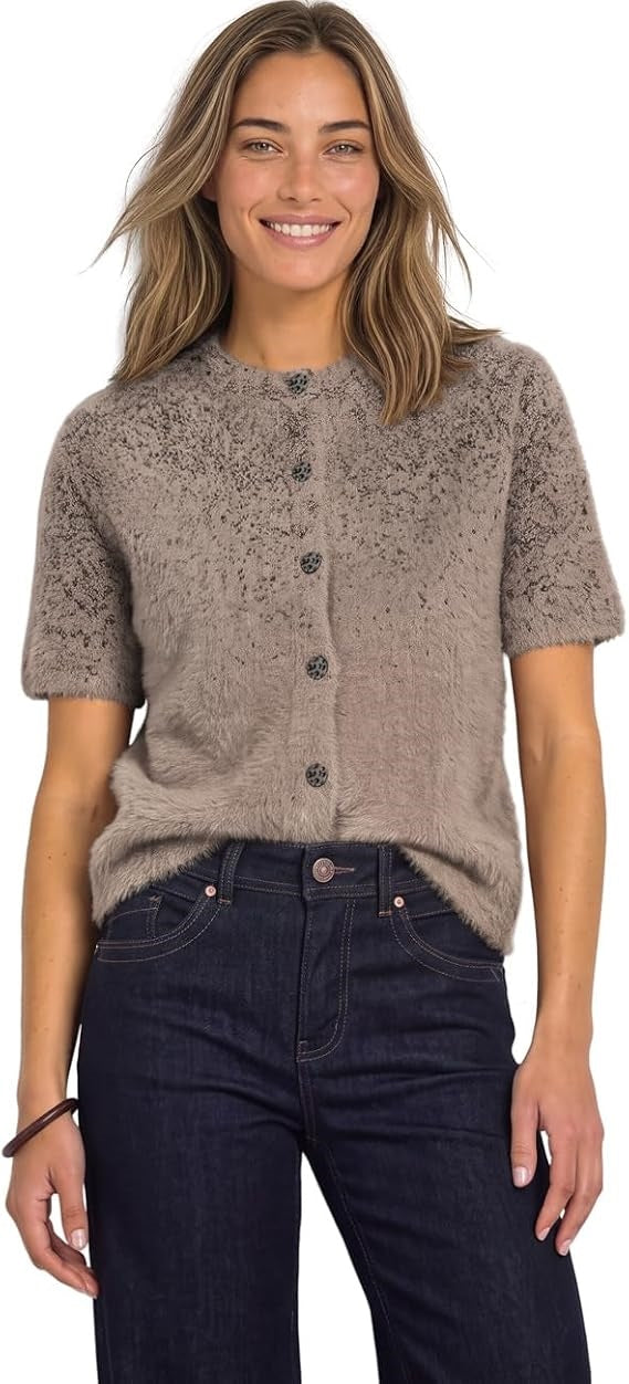 fluffy short jacquard cardi