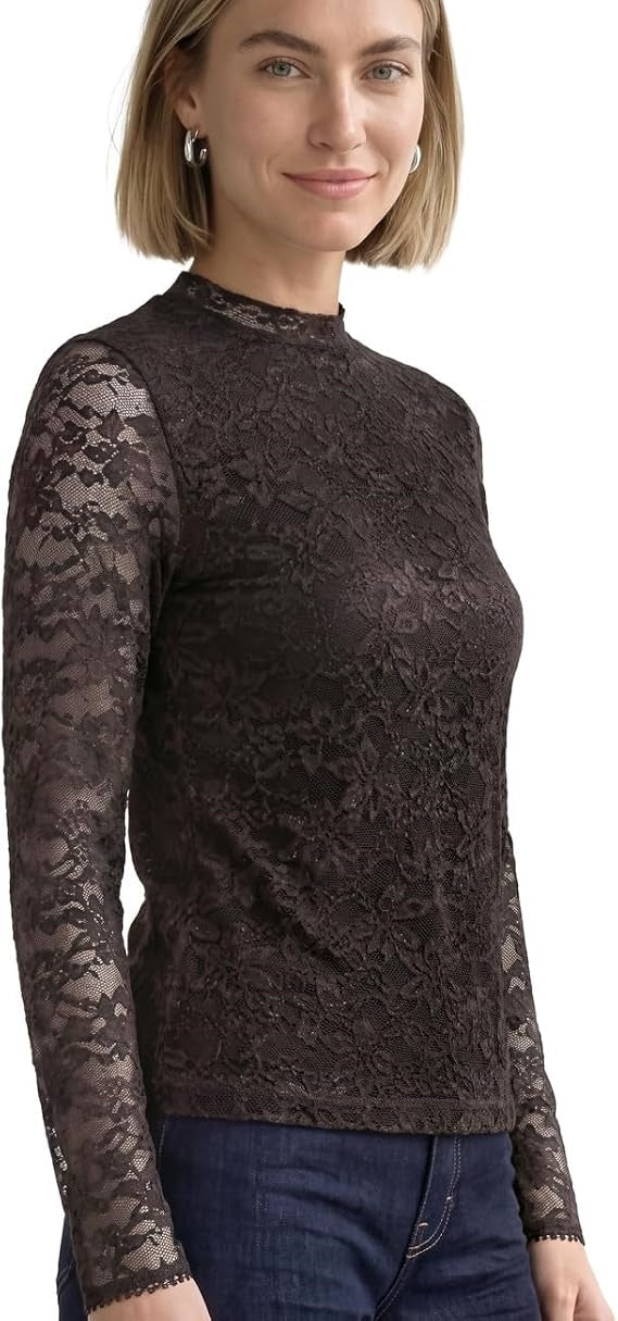 LTD QR lace turtle neck shirt – Black Coffee 