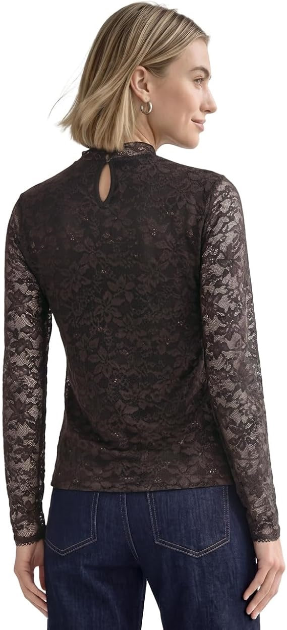 LTD QR lace turtle neck shirt – Black Coffee 