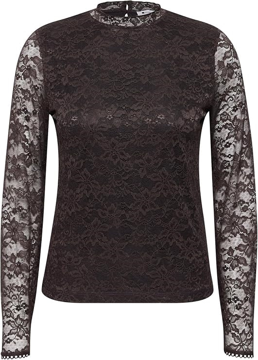 LTD QR lace turtle neck shirt – Black Coffee 