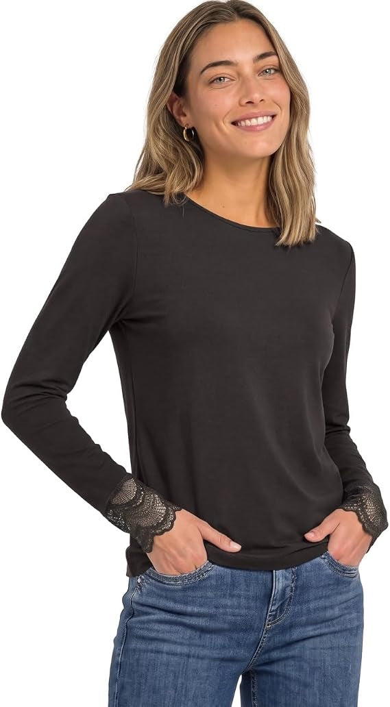 EOS_Shirt w. lace at sleeves – Black Coffee 