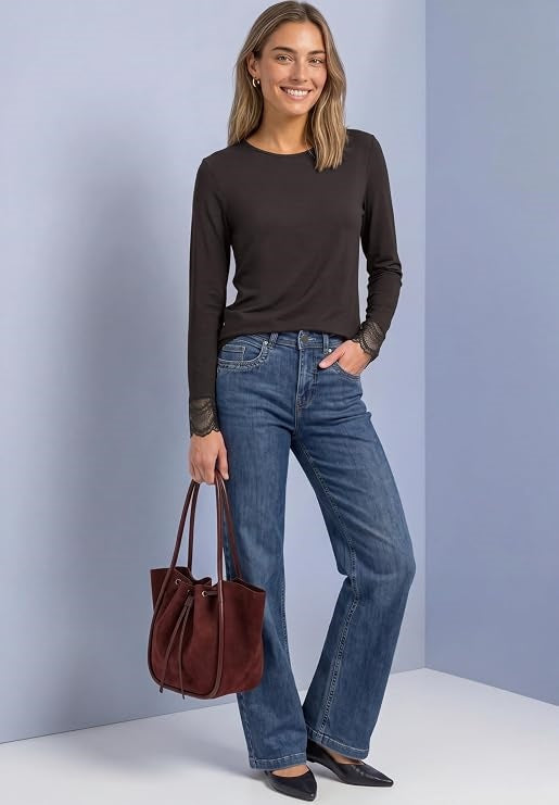 EOS_Shirt w. lace at sleeves – Black Coffee 