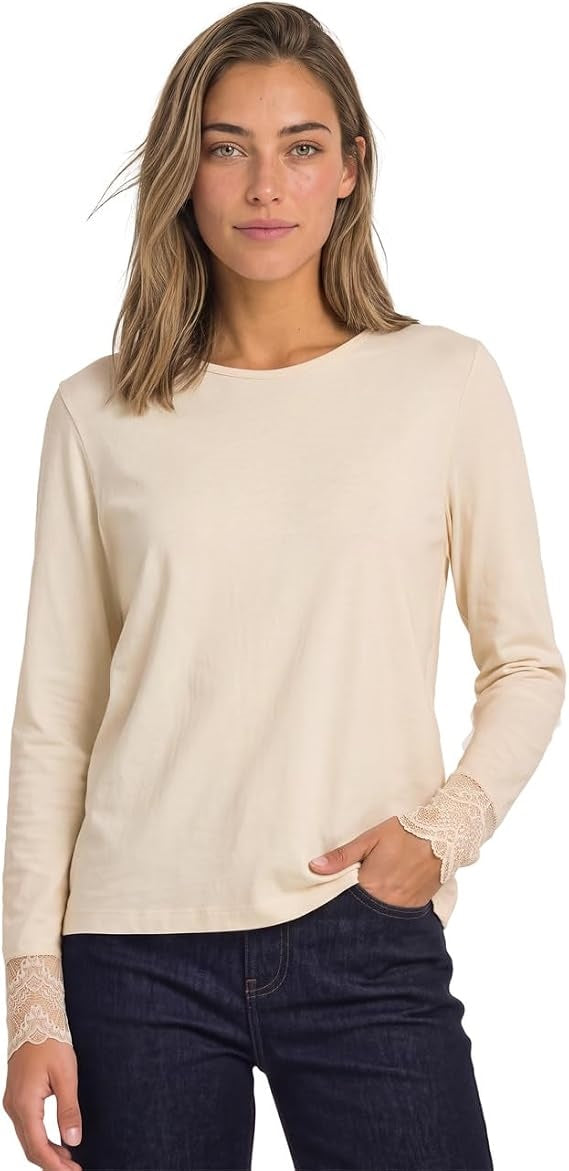 EOS_Shirt w. lace at sleeves – Pure Beige 