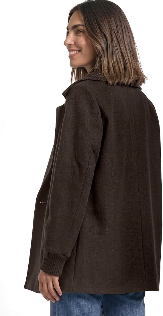 LTD QR Wool Coat w. Knitted St – Auburn Brown 